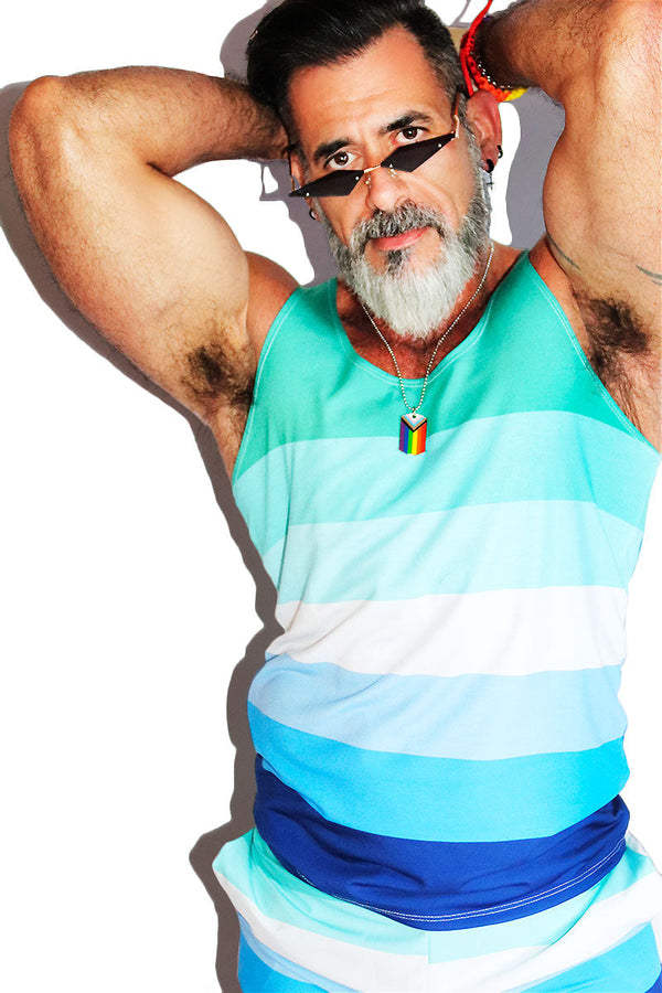 Gay Man Flag All Over Racerback Tank in Blue