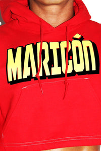 Maricon Crop Long Sleeve Hoodie-Red