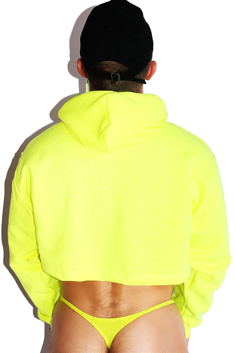 Weed Farmer Long Sleeve Crop Hoodie- Neon Yellow
