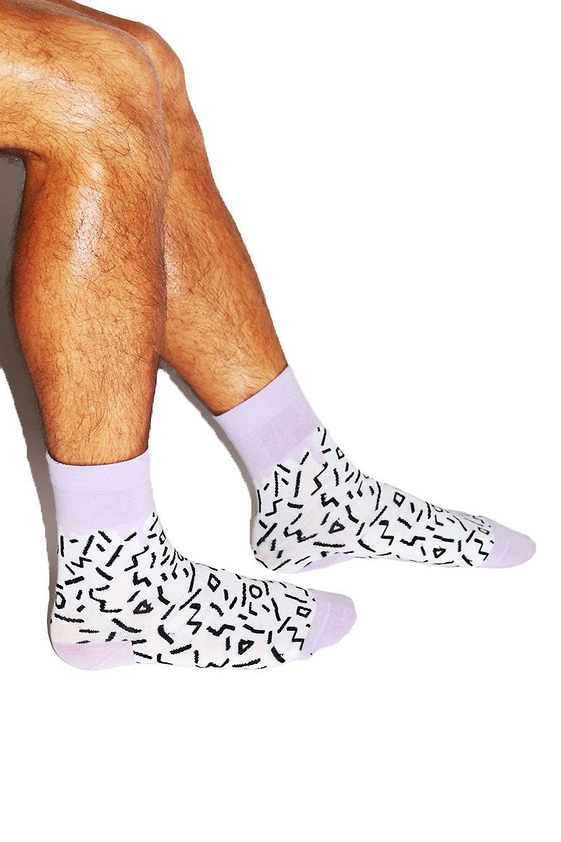 90's Pattern Crew Socks- Purple