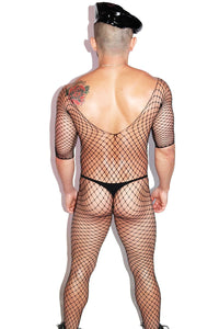 Open Fishnet Bodysuit Tights-Black