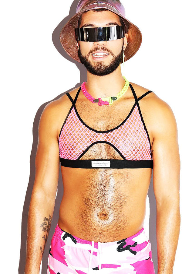 Cyber Mesh Crop Tank in Neon Pink
