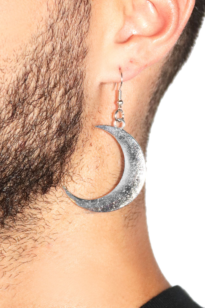 Cosmic Metal Moon Single Earring- Silver