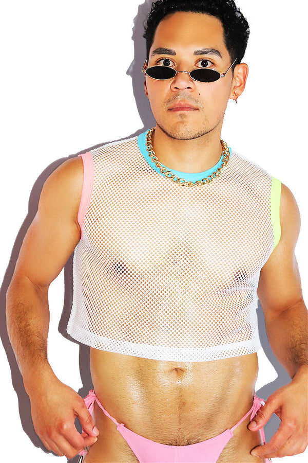 Miami Mesh Mesh Crop Tank in White