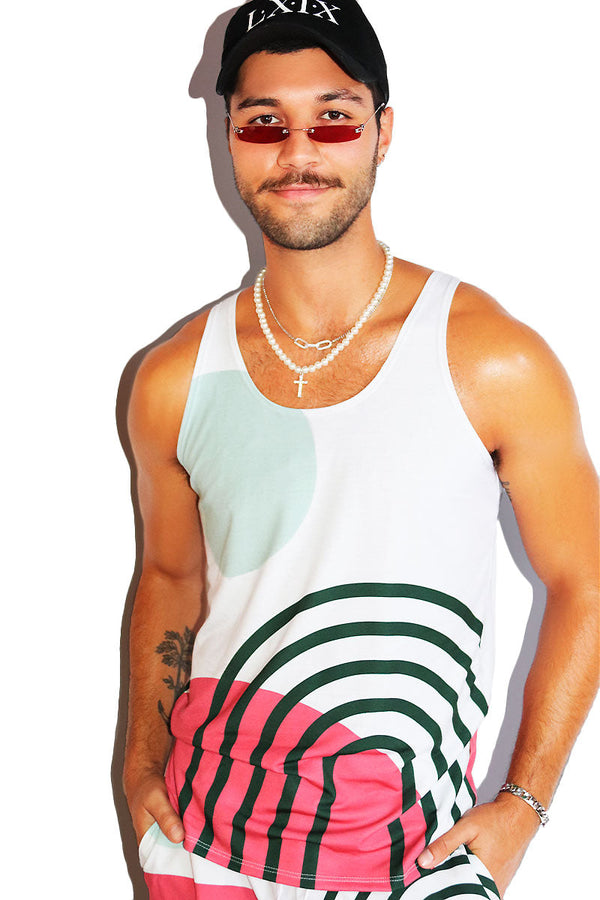 Boho Print All Over Racerback Tank in White