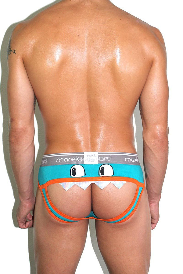 Monster Face Open Back Brief- Teal – Marek+Richard