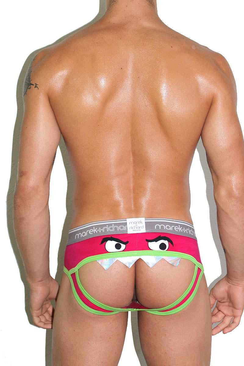 Monster Face Open Back Brief- Pink