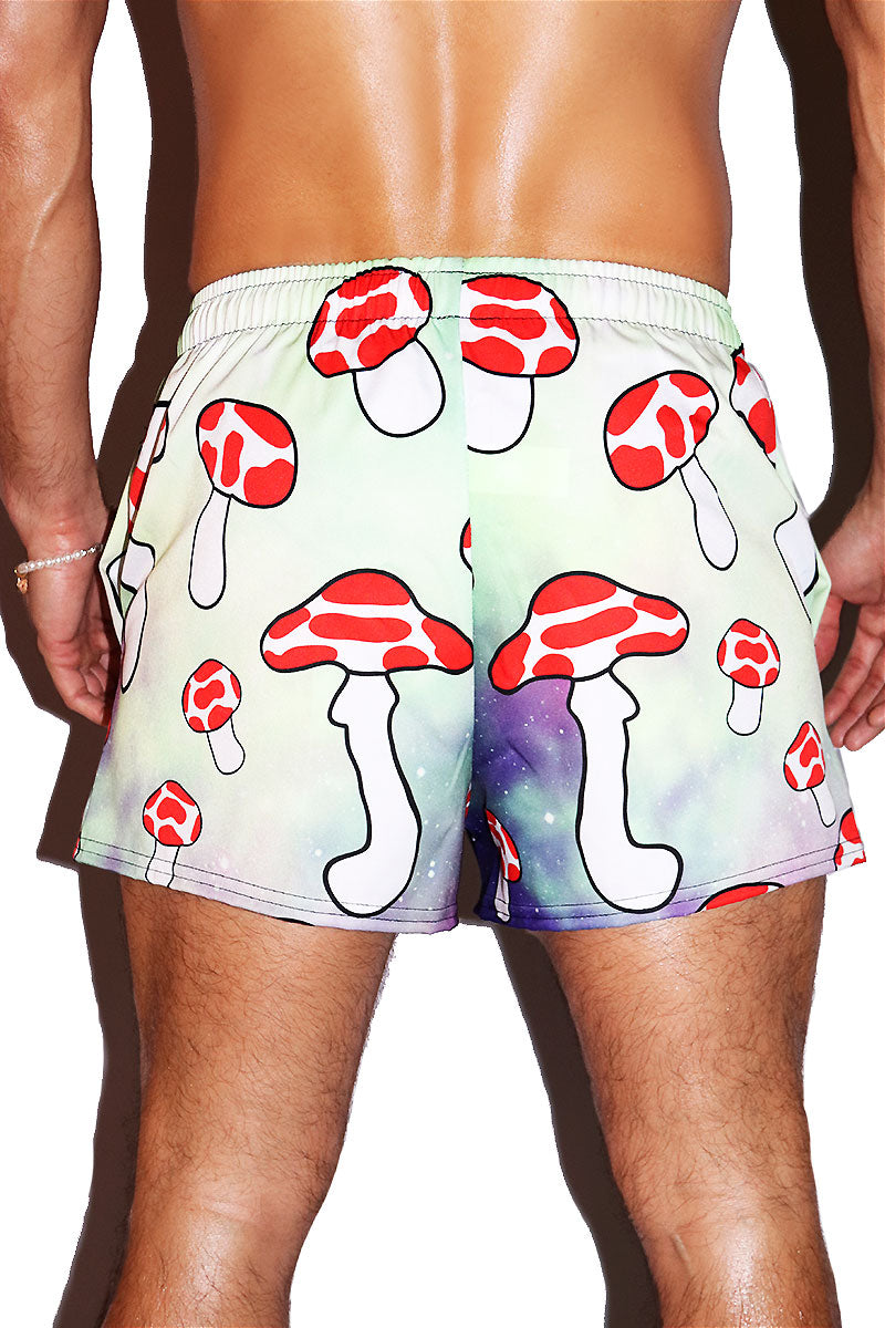 Shrooms Galaxy All Over Print Active Shorts- Green