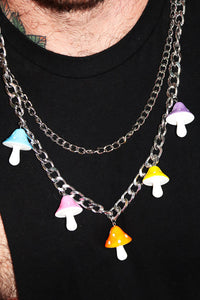 Mushroom Acrylic Pendants Necklace - Silver
