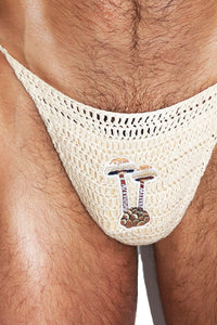 Shrooms Crochet Tie Bikini Brief- Tan