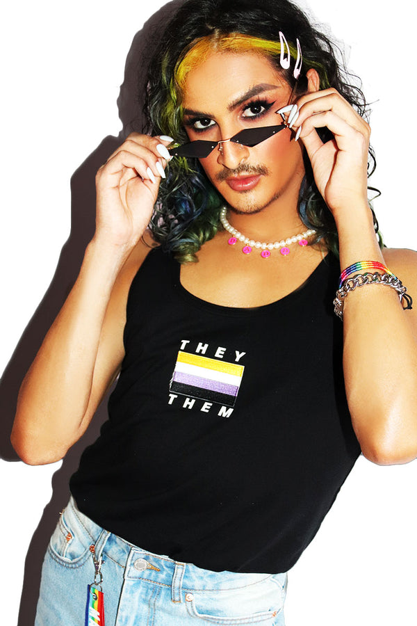 They / Them Non Binary Racerback Tank in Black