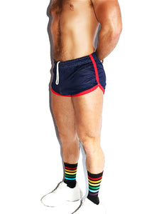 Vintage Rainbow Mesh Running Shorts-Navy