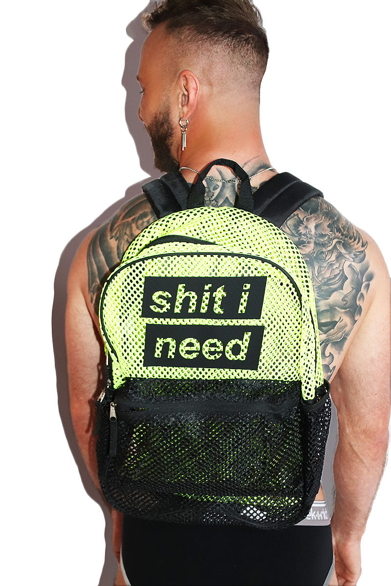 Shit I Need Mesh Backpack Bag-Neon Yellow