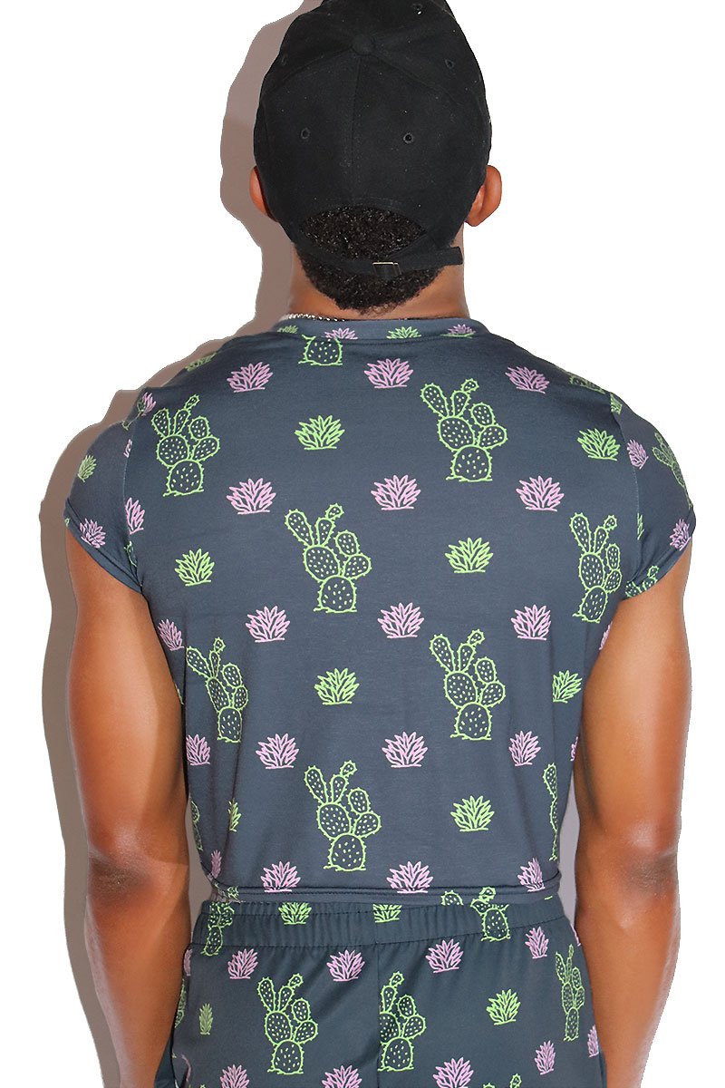 Prickley Pear Fitted Crop Tee- Dark Charcoal