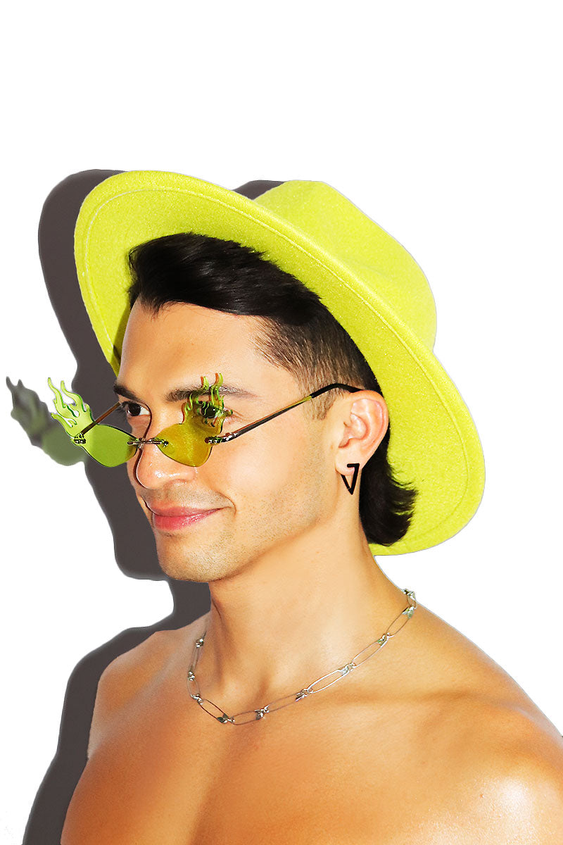 Fictious Planet With Rain Wide Brim Hat - Neon Green