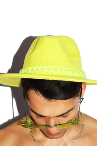 Fictious Planet With Rain Wide Brim Hat - Neon Green