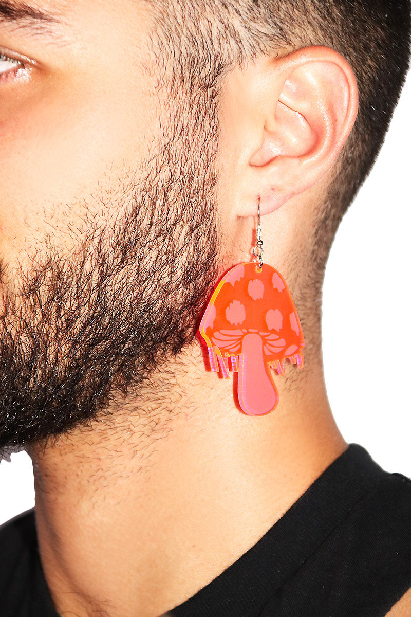 Mushroom Trip Acrylic Single Earring- Coral