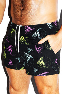 Party Until We Die All Over Active Shorts- Black