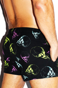 Party Until We Die All Over Active Shorts- Black