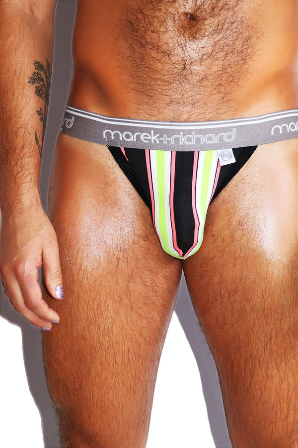 Calvin Klein Neon Cotton logo waistband jock strap in black