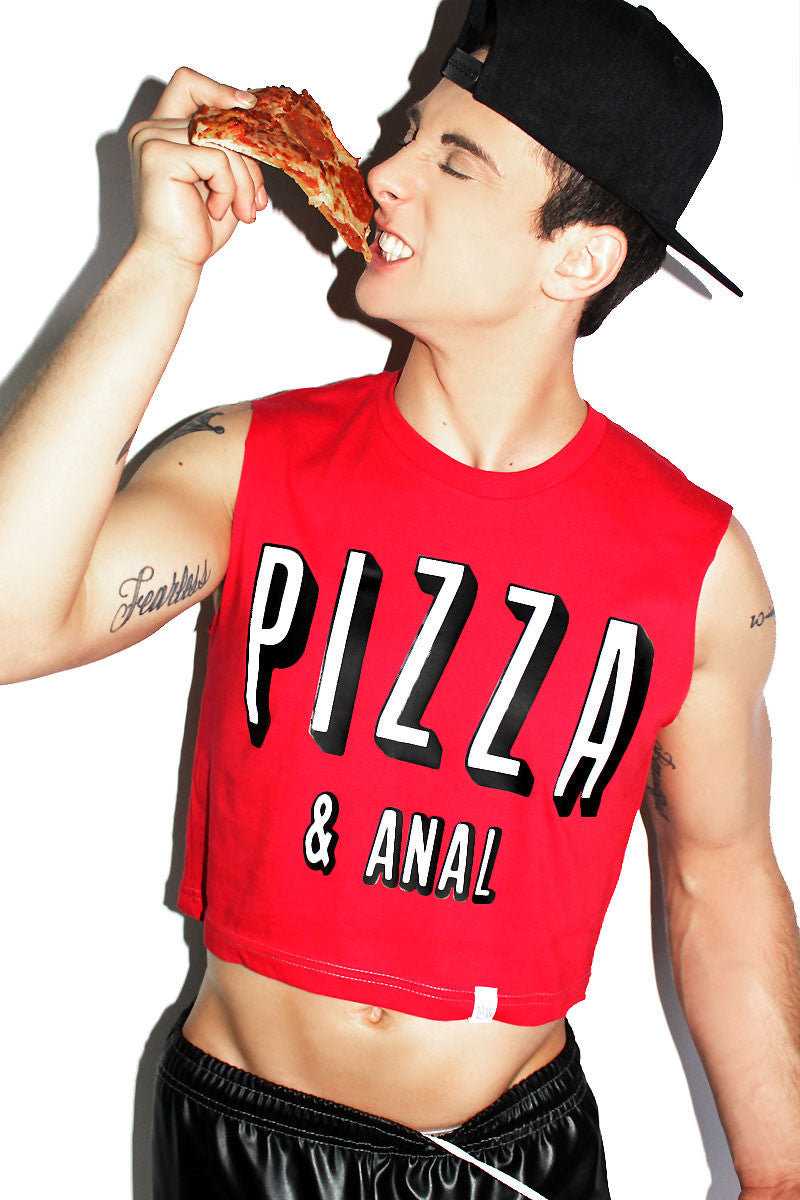 Pizza and Anal Crop Tank-Red