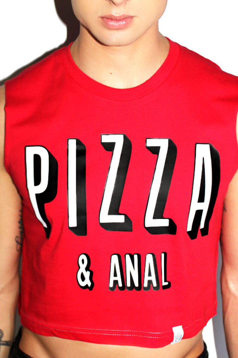 Pizza and Anal Crop Tank-Red