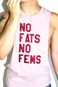 No Fats No Fems Low Arm Tank- Pink Sparkle