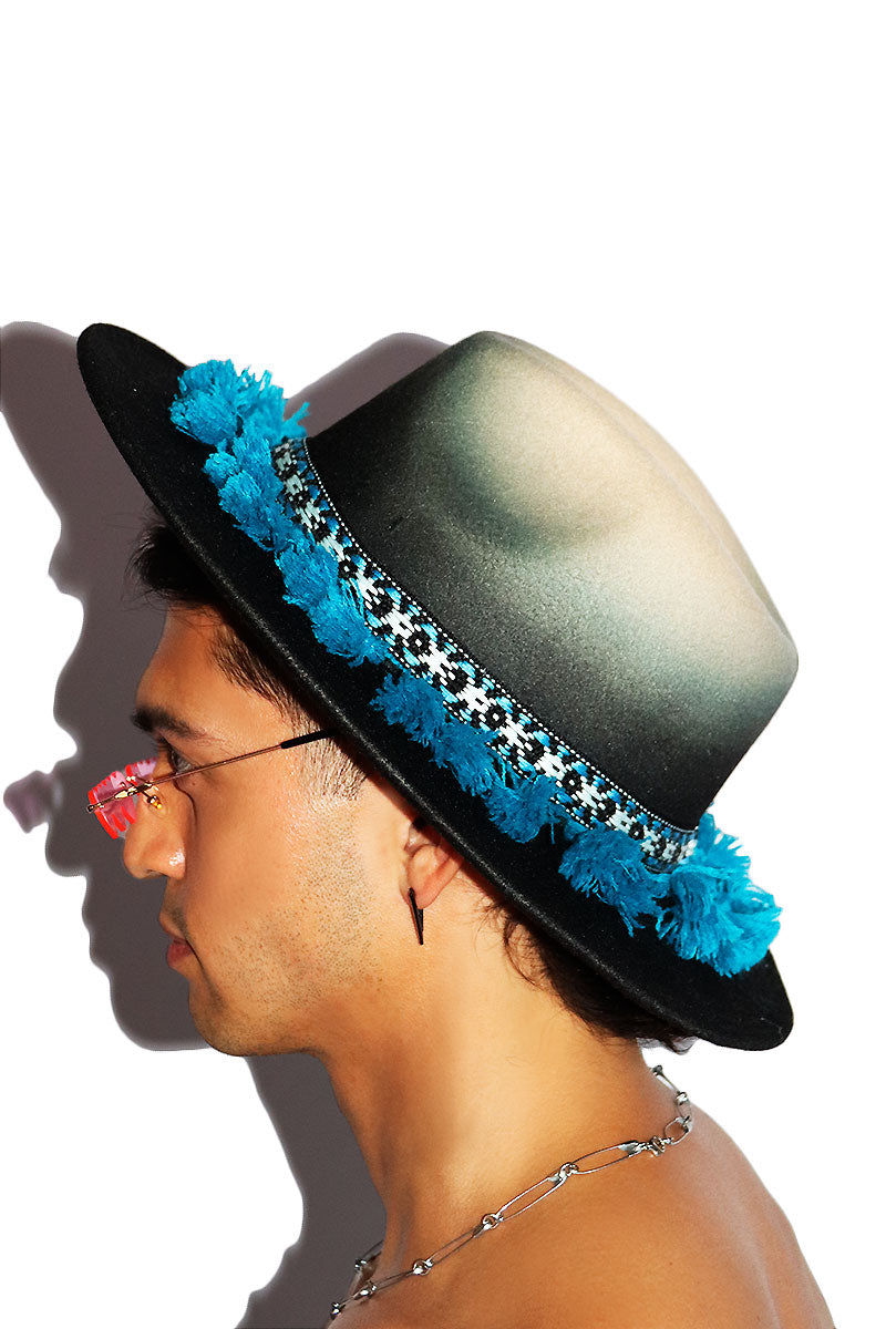 Day Of The Dead Ombre Wide Brim Hat - Black