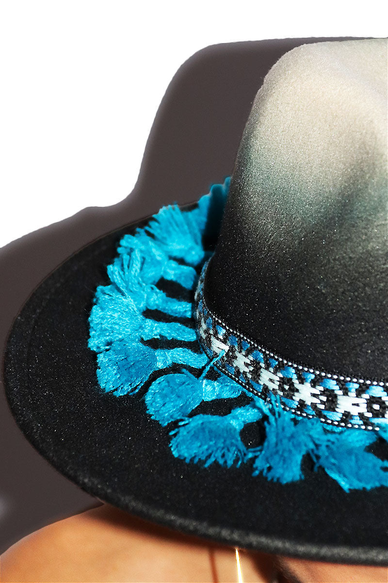 Day Of The Dead Ombre Wide Brim Hat - Black
