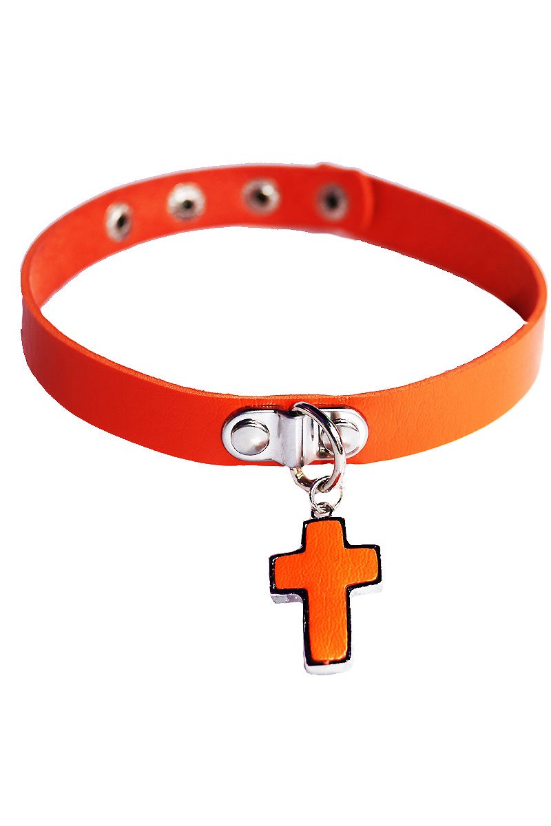 Neon Cross Choker Necklace-Orange