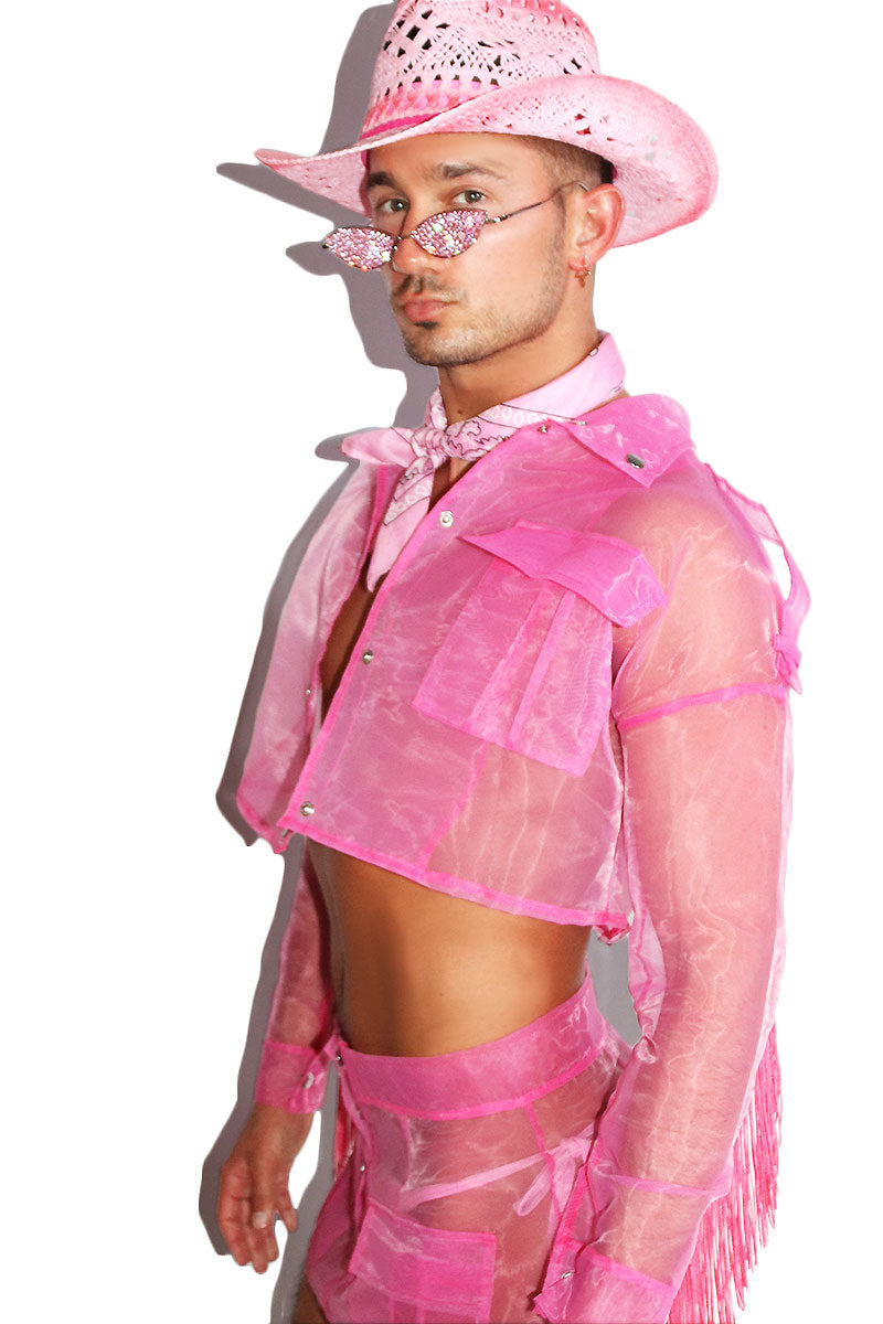 Pony Rides Fringe Organza Crop Jacket- Pink
