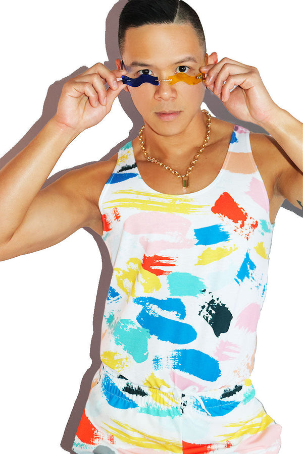 Strokes All Over Racerback Tank in White