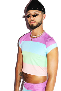 Sorbet Stripe All Over Fitted Crop Tee- Purple