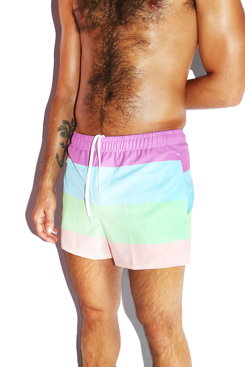 Sorbet Stripe All Over Active Shorts- Purple