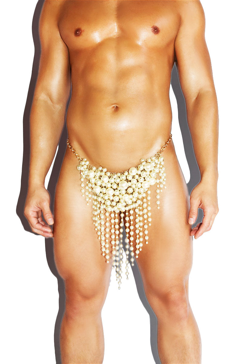 Under the Sea Pearl Drape Thong - White