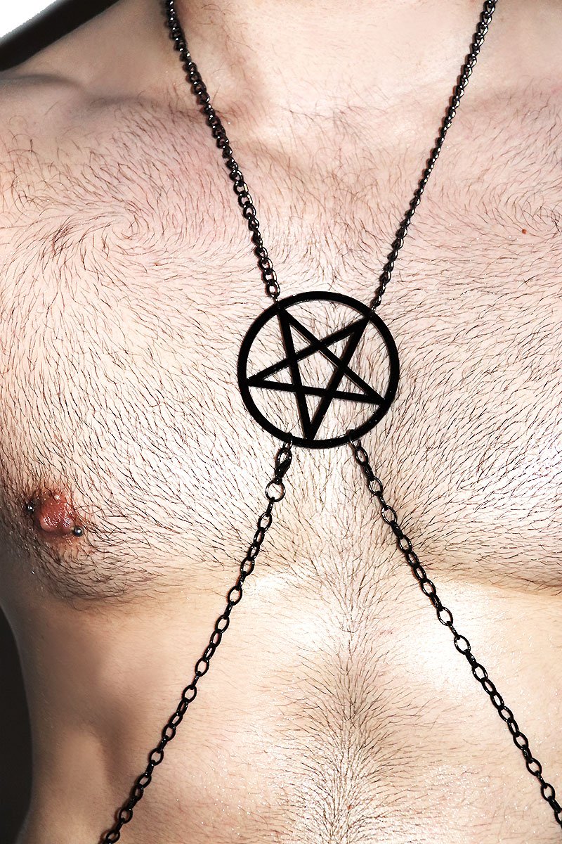 Acrylic Pentagram Chain Harness-Black