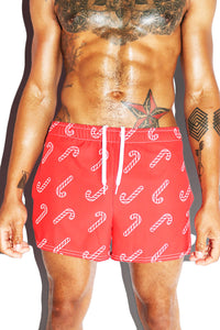 Candy Cane All Over Active Shorts- Red