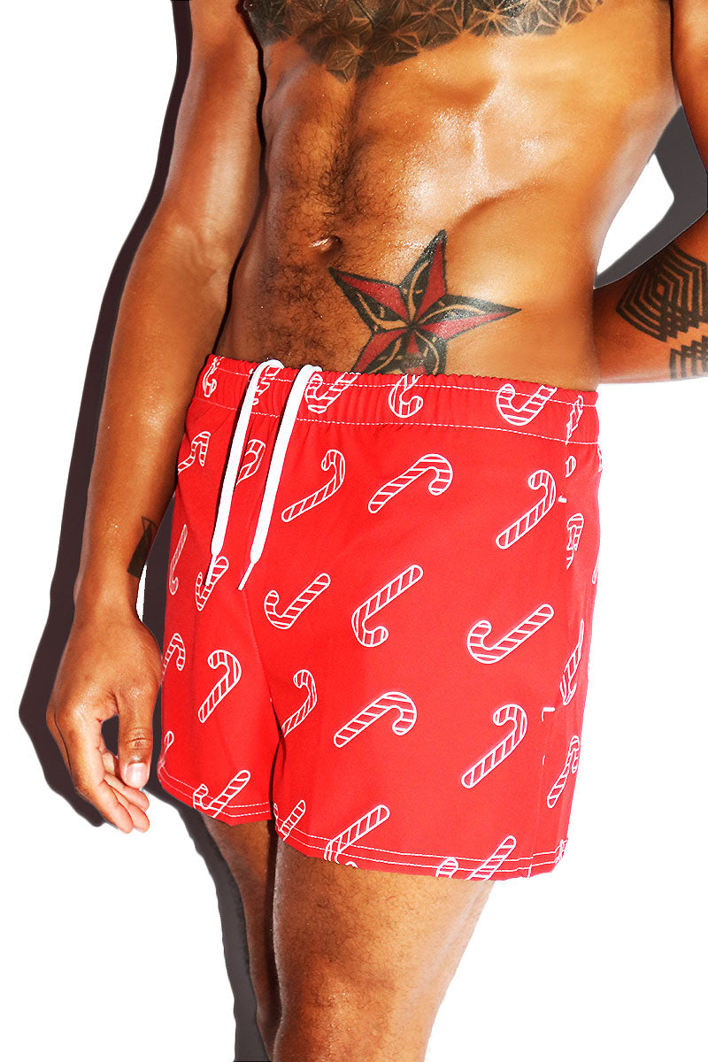 Candy Cane All Over Active Shorts- Red
