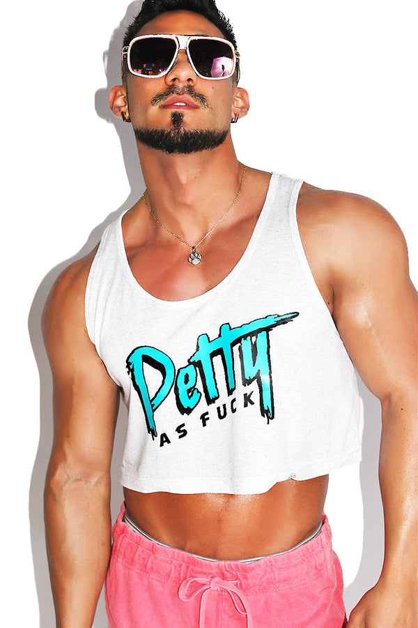 Petty AF Crop Racerback Tank in White Fleck
