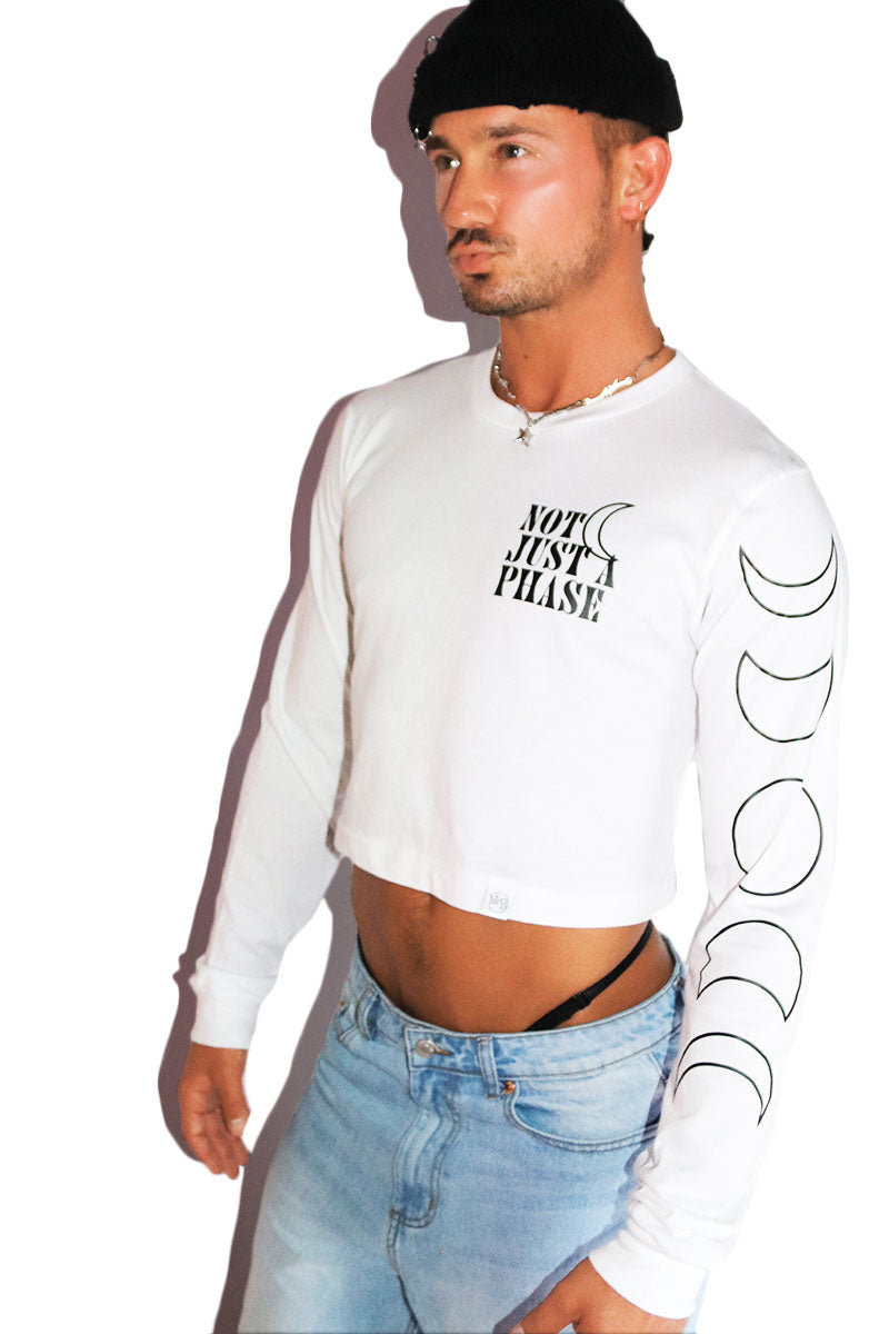 Not Just A Phase Long Sleeve Crop Tee- White