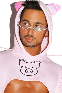 Lil' Piggy Harness Hoodie Strap Thong Bodysuit- Pink