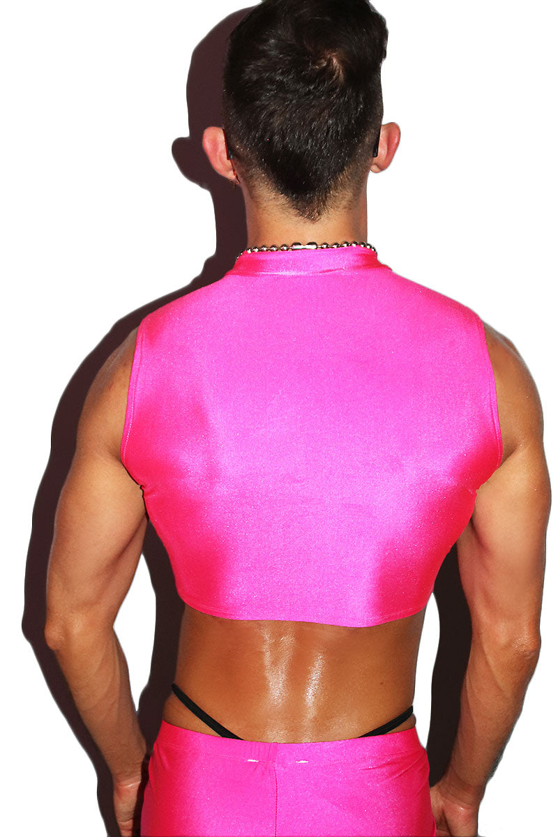 Elevated Affection Hot Pink Notched Cropped Tank Top