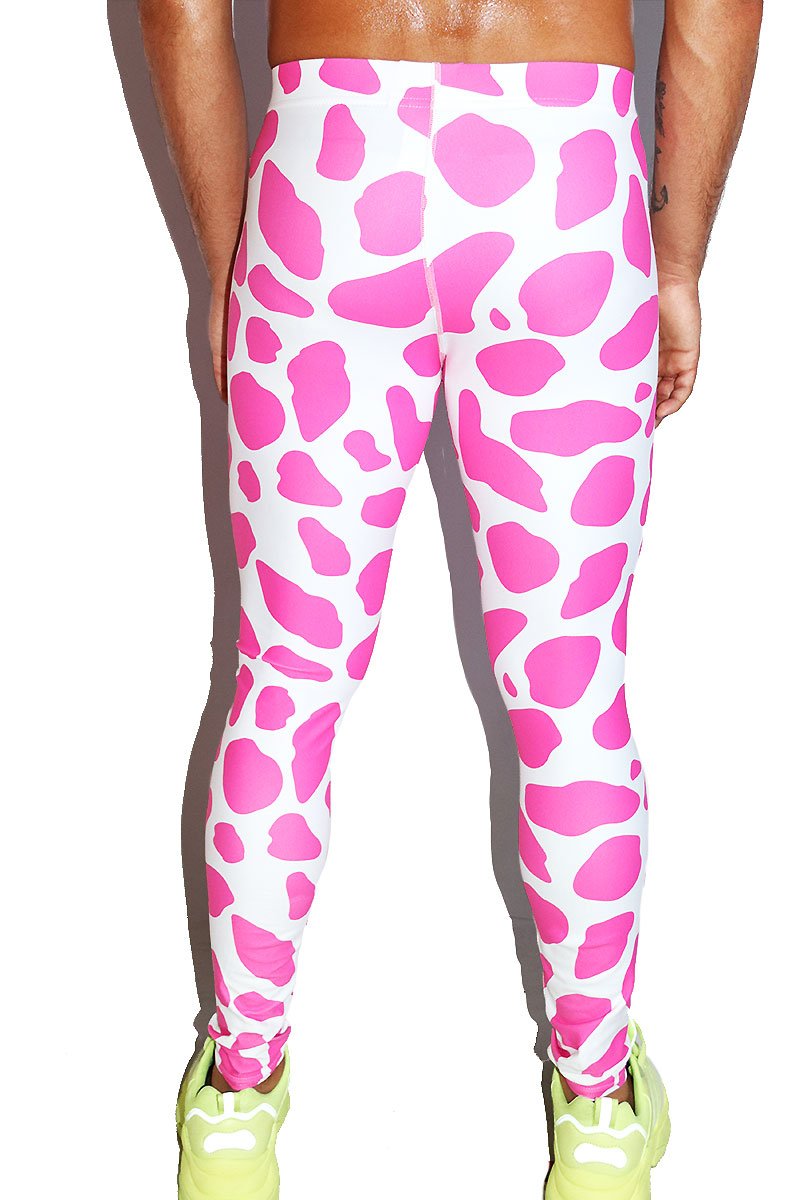 Cow Print Leggings Tights- Pink