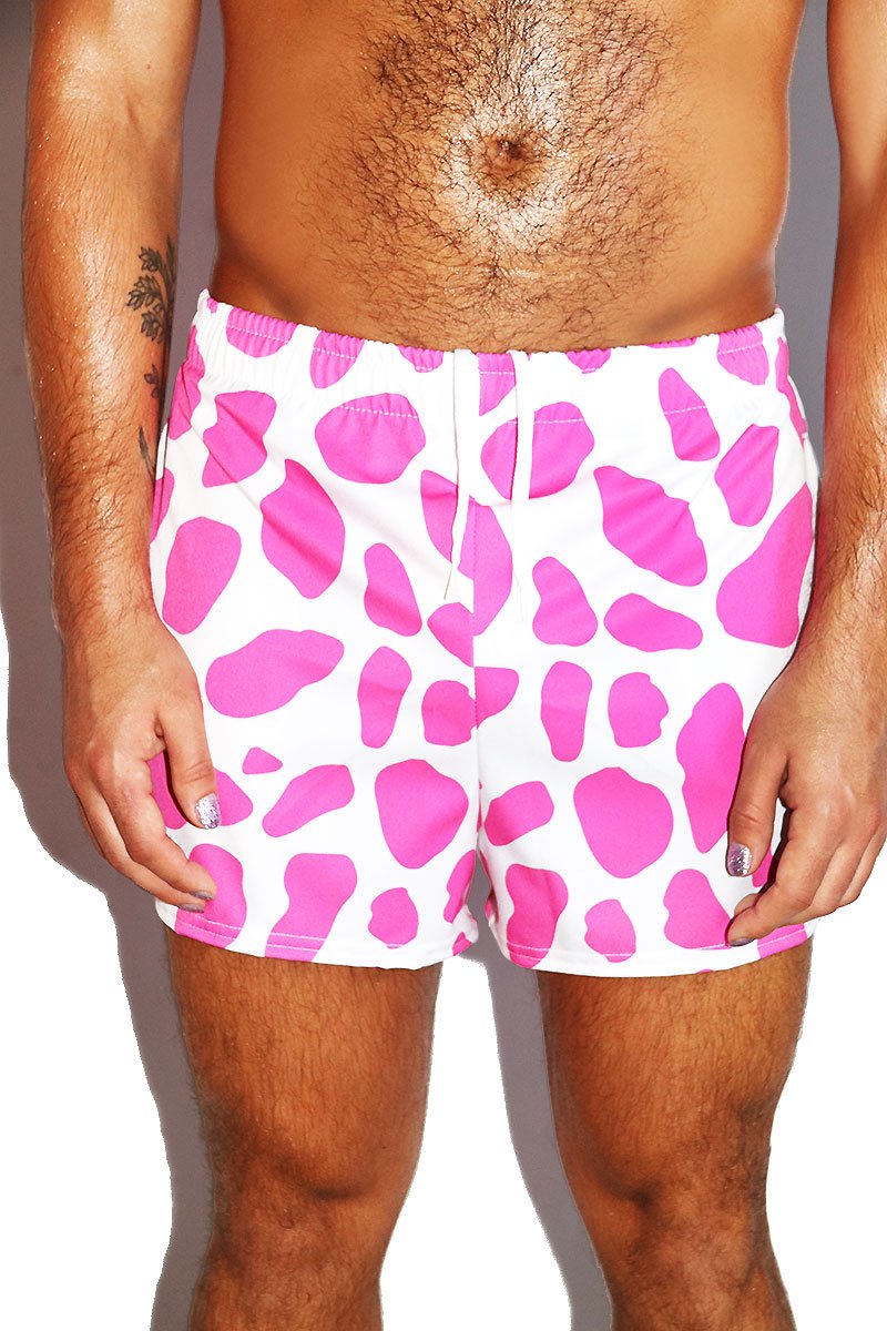 Cow Print Active Shorts- Pink