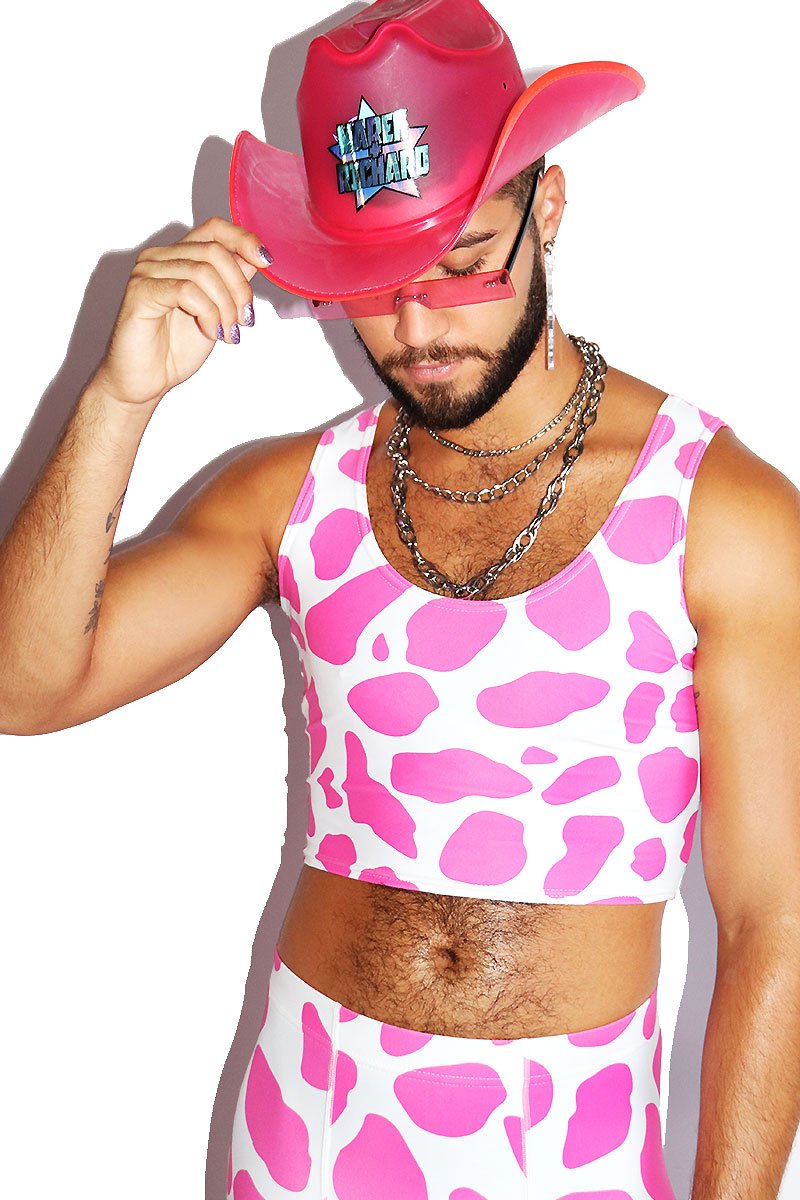 Cow Print Fitted Crop Tank- Pink
