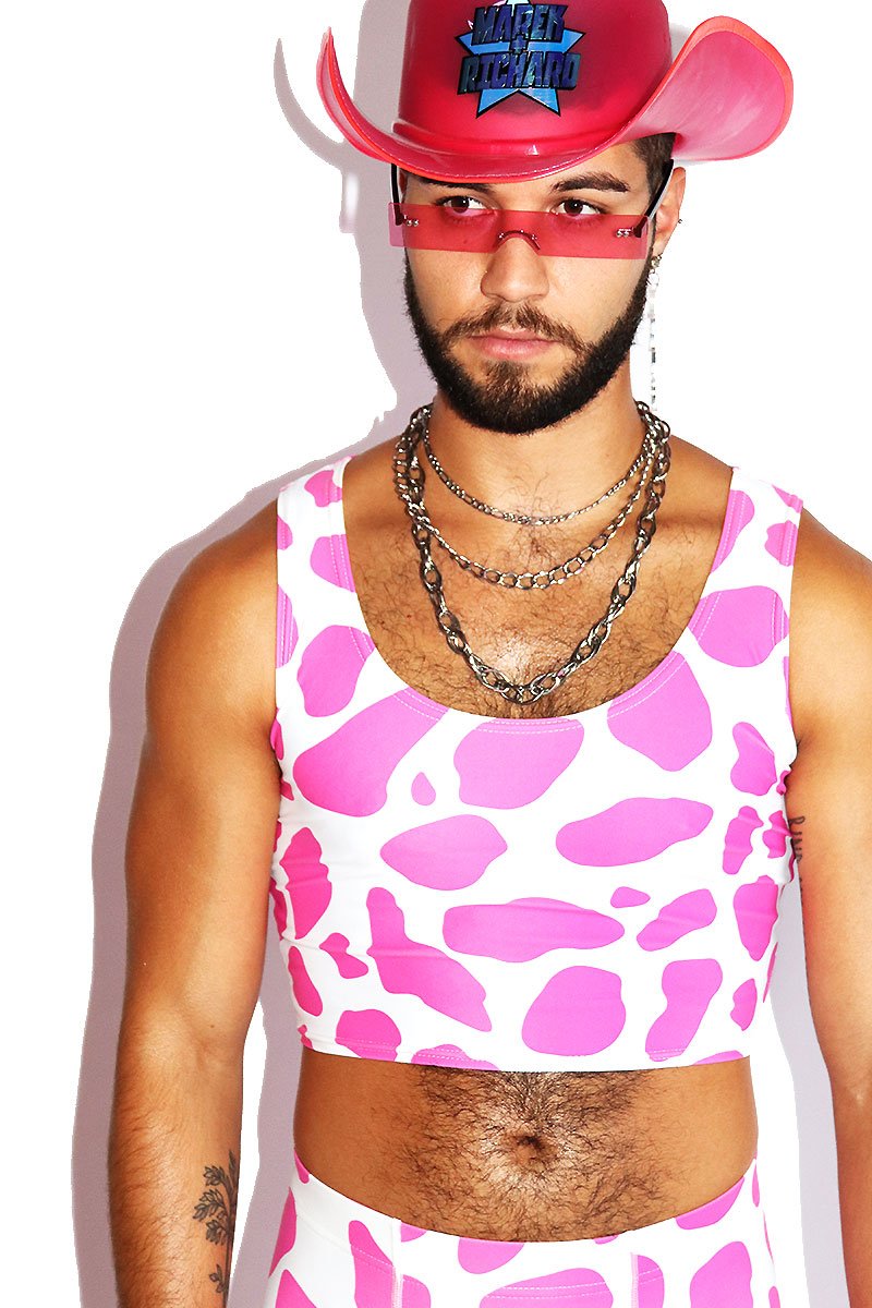 Cow Print Fitted Crop Tank- Pink