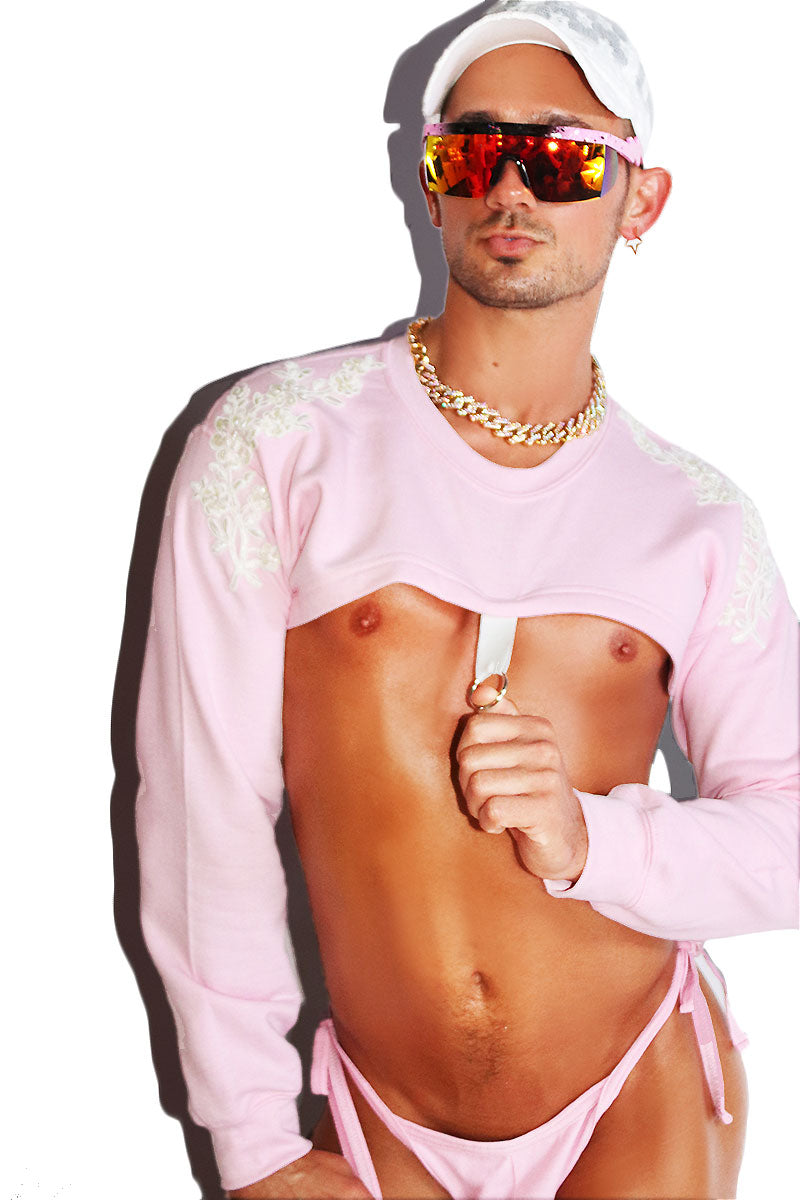 Lacey Stacey Long Sleeve Arch Crop Sweatshirt- Pink