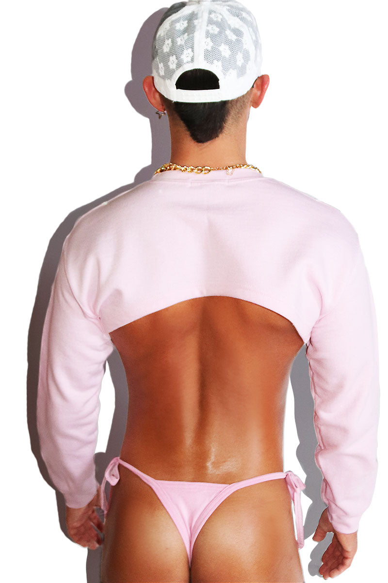 Lacey Stacey Long Sleeve Arch Crop Sweatshirt- Pink