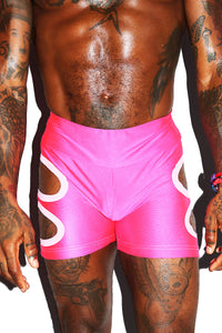 Rave Cutout Booty Biker Shorts- Neon Pink