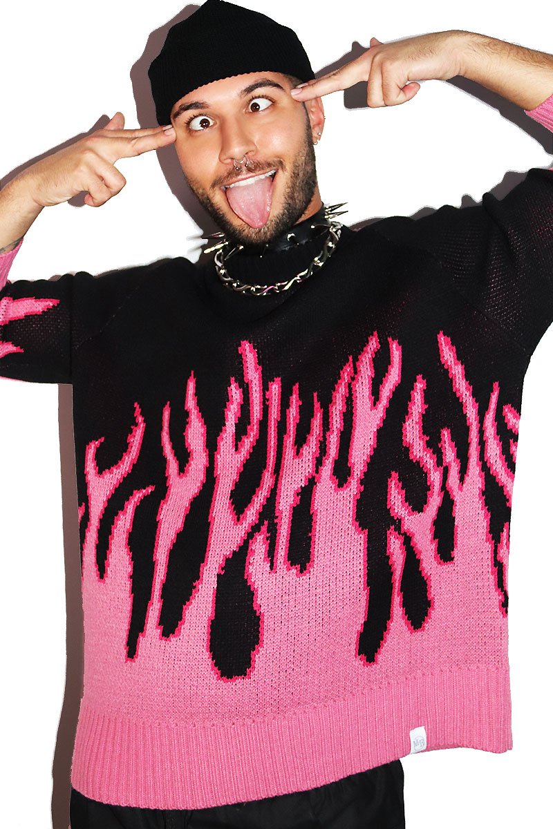 Fire Crop Sleeve Sweater- Pink